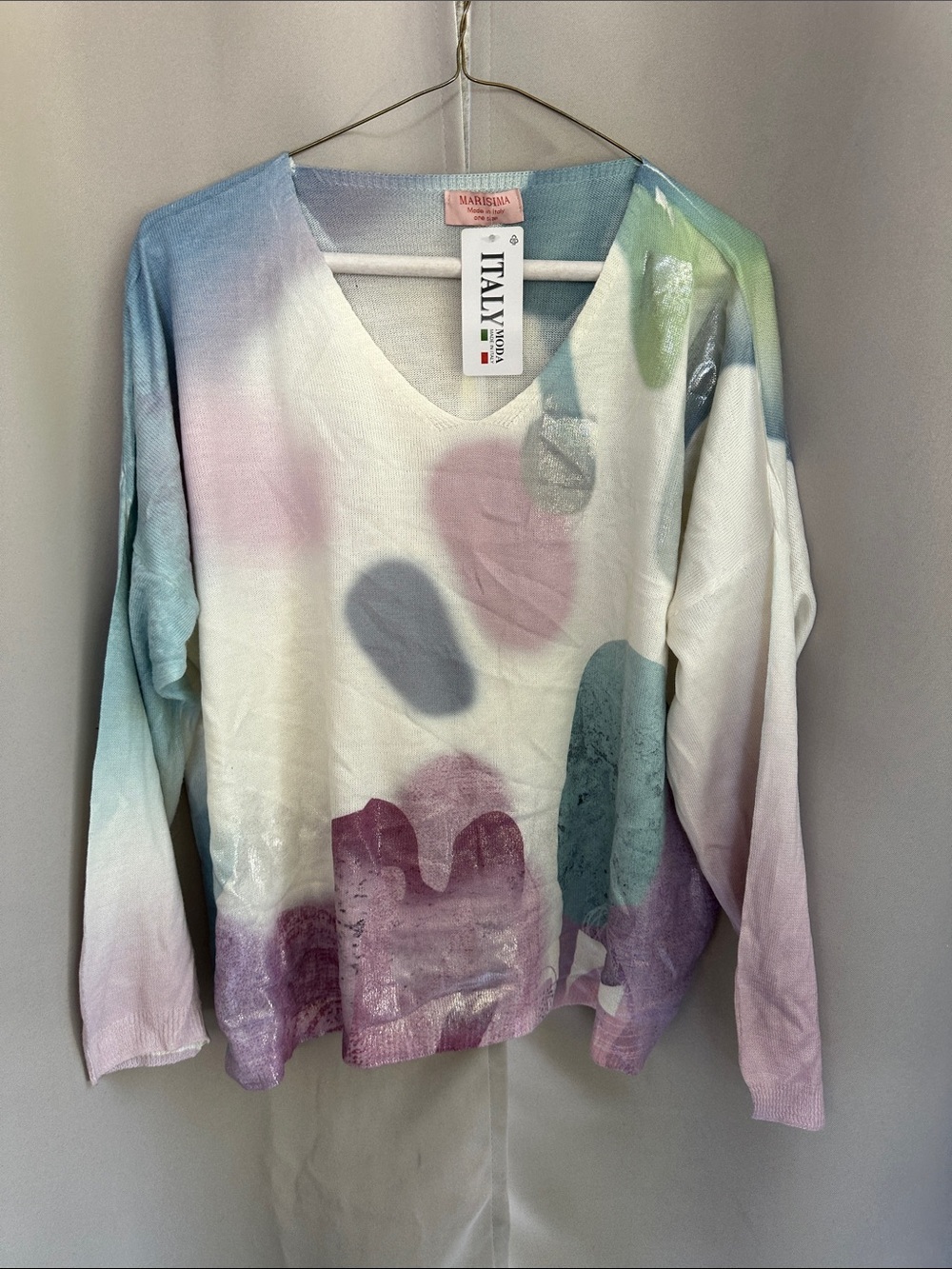Marisima Pastel Multicolor V-Neck Women's Sweater One size. NWT